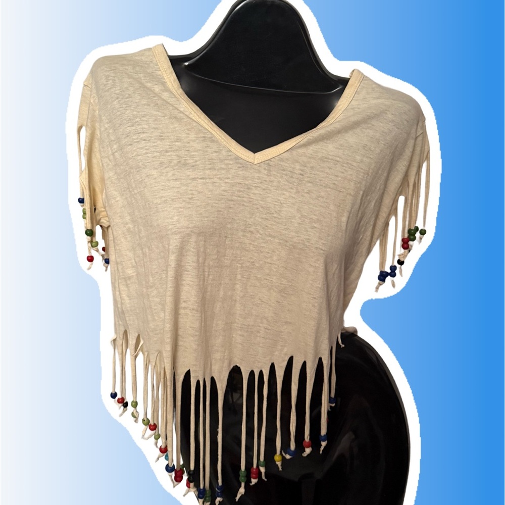 Caribbean Sexy Fringe Beaded Crop Top - S